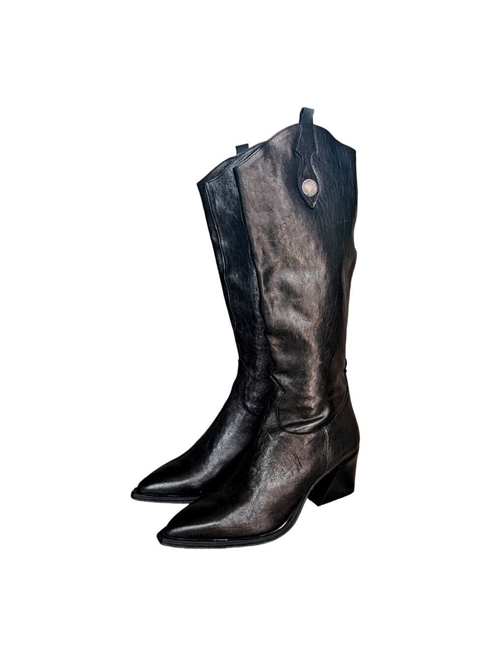 41 • Emanuele Crasto • Tall Western Button Boots in Black Leather